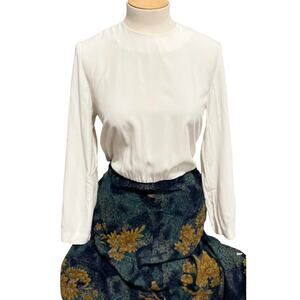 Bedford Fair Vintage Cream Long Sleeve Floral Midi Dress Women Sz 14